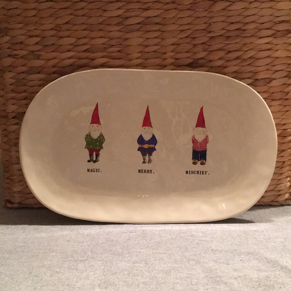 Rae Dunn Gnomes Platter: MAGIC. MERRY. MISCHIEF.