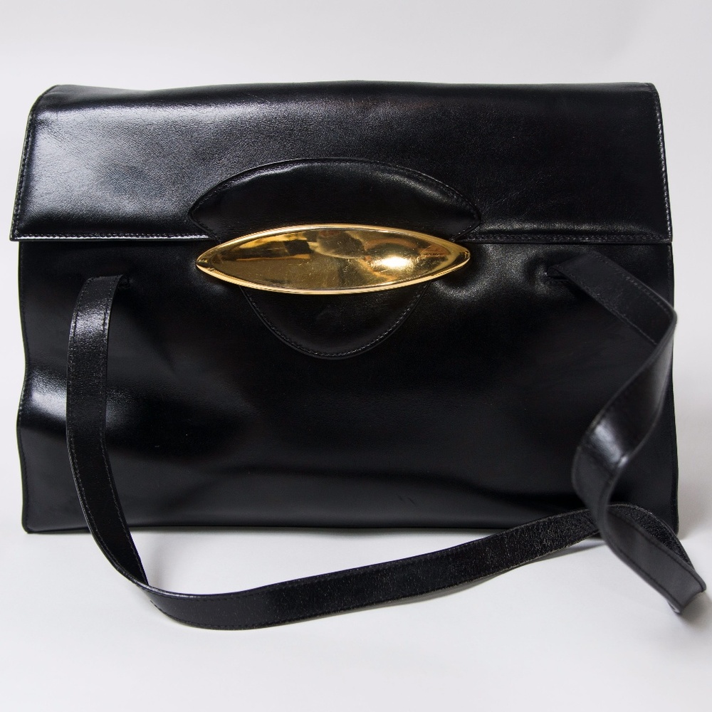 Vintage ESCADA Large Black Leather Shoulder Bag