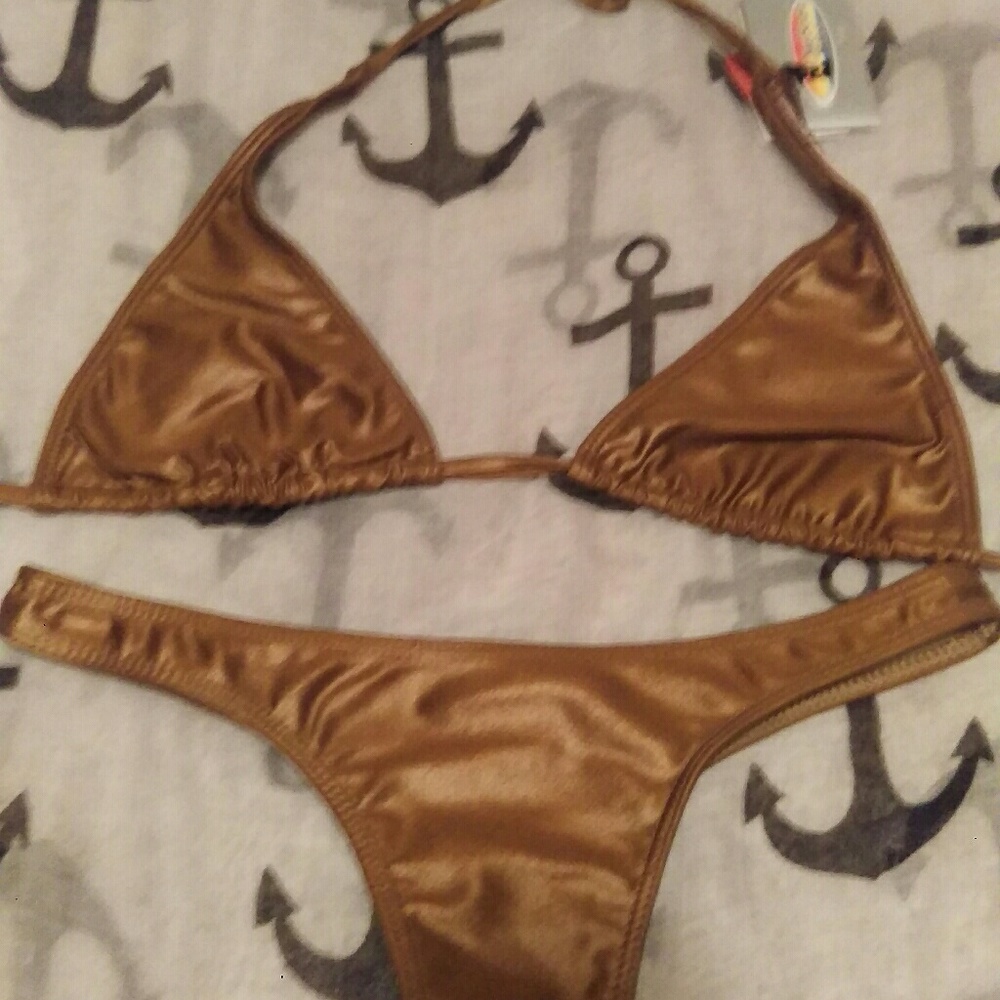 Liquid bronze thong bikini