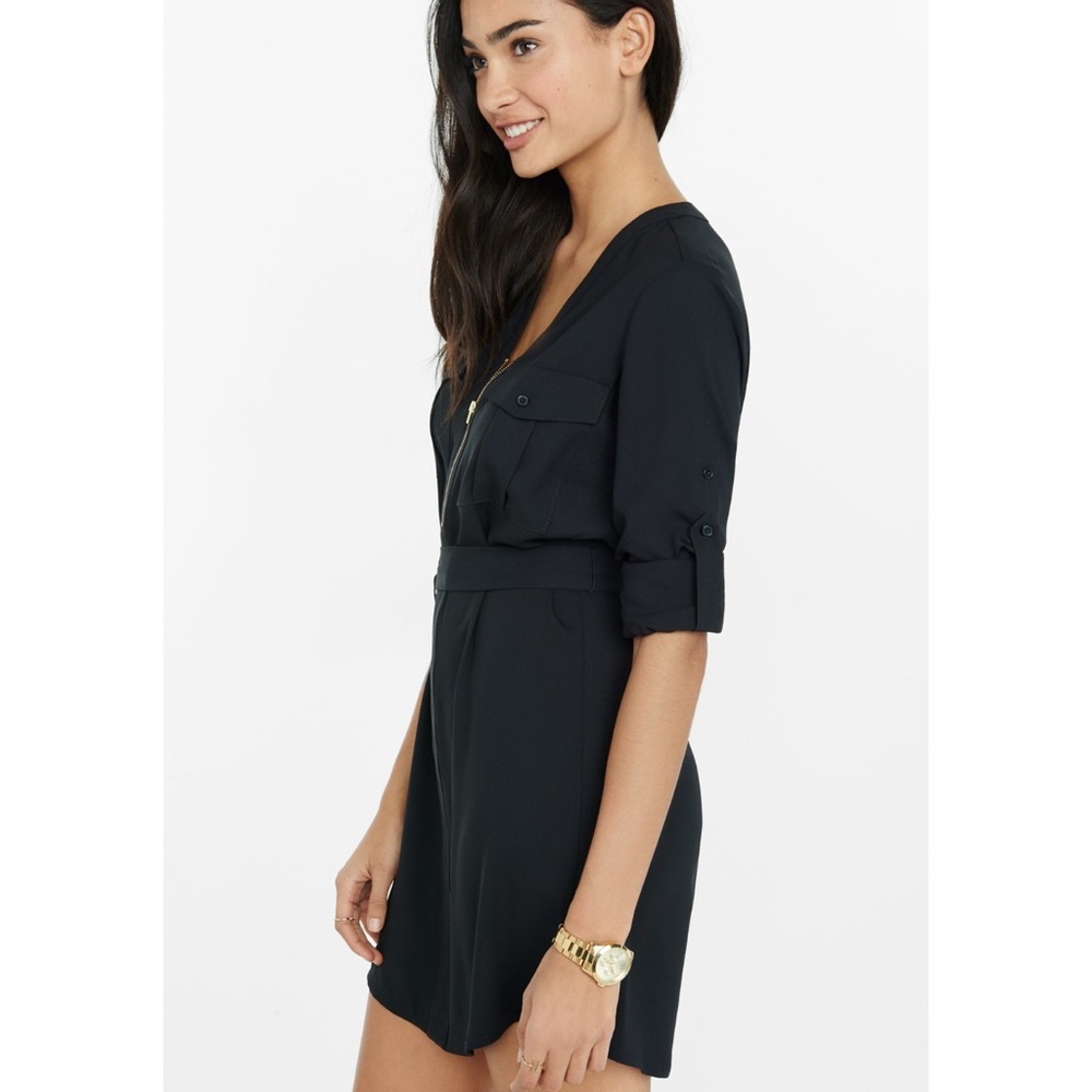Express Black Shirt Dress with Zipper and Belt
