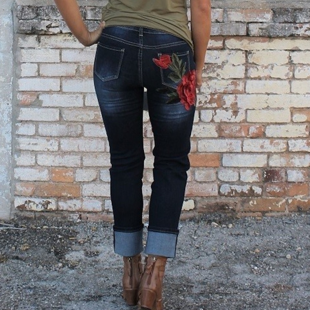 NEW L & B ROSE BOYFRIEND DARK JEANS - Picture 4 of 4