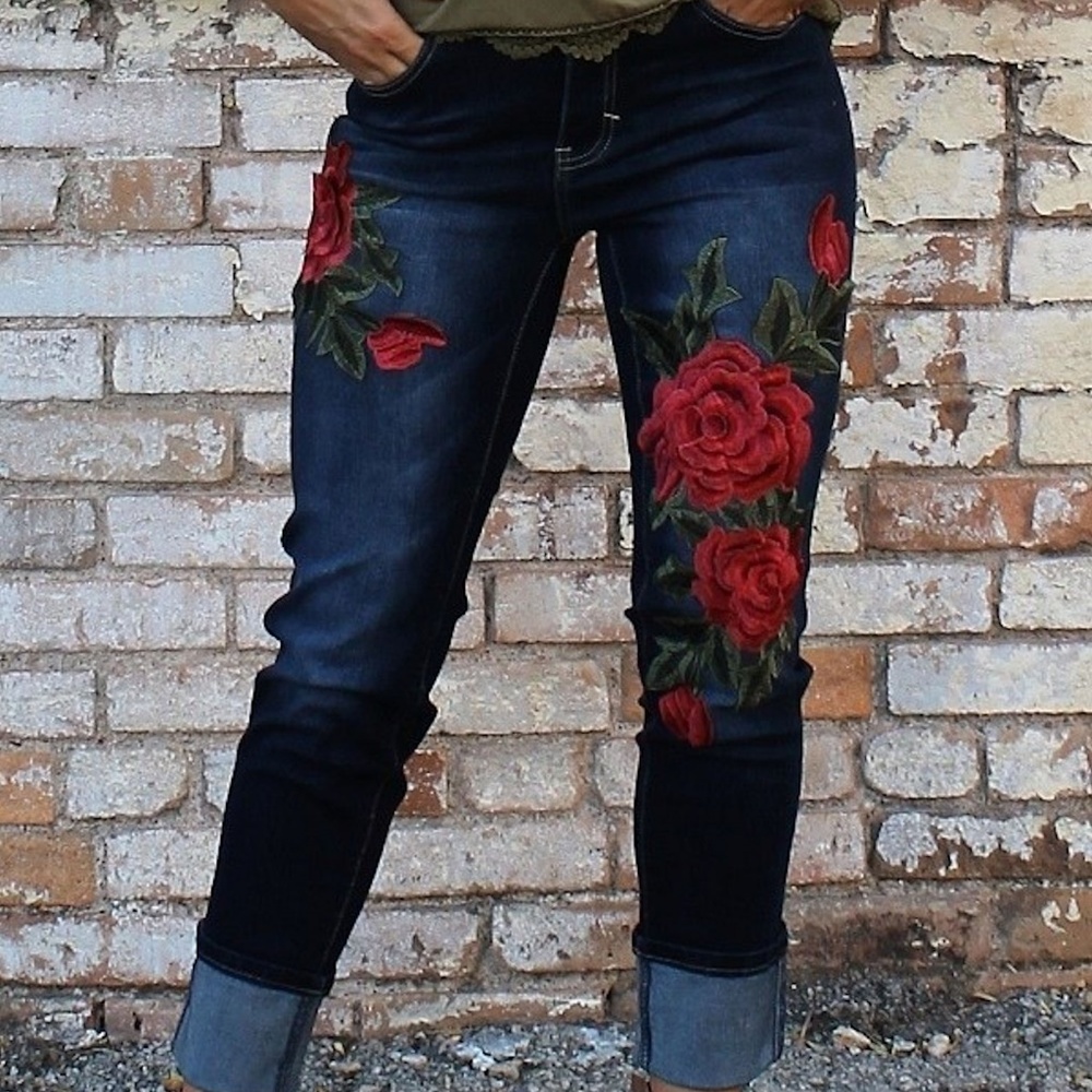 NEW L & B ROSE BOYFRIEND DARK JEANS - Picture 2 of 4