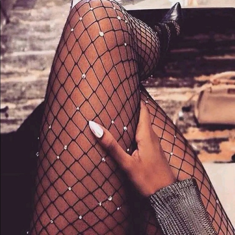 Fishnet black rhinestone tights