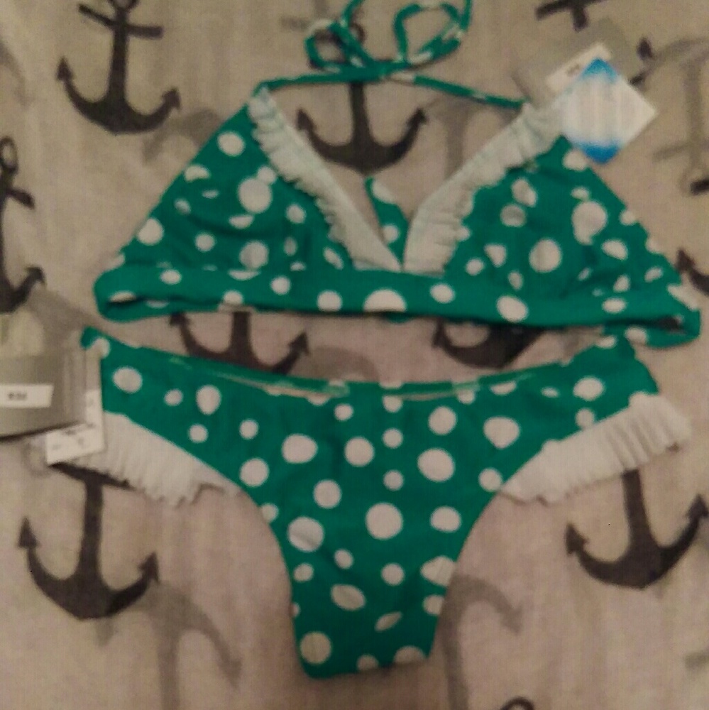 Taunt Green and White Thong Bikini