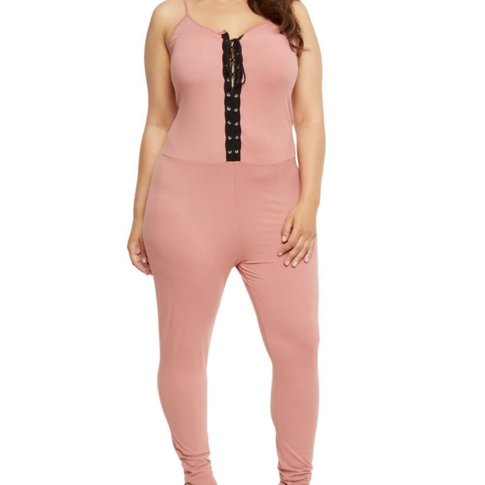 Light Pink Jumpsuit with Black lace Up