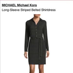 Michael Kors Long-Sleeve striped belted shirtdress