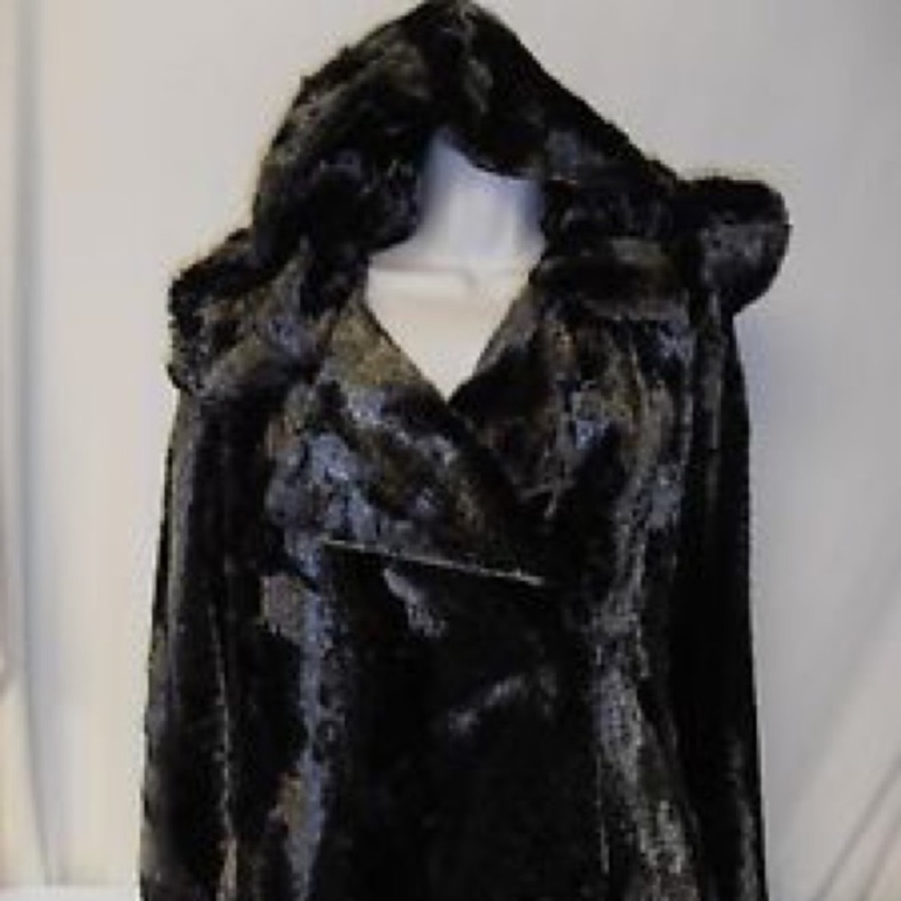 Calvin Klein Faux fur swing coat with hood