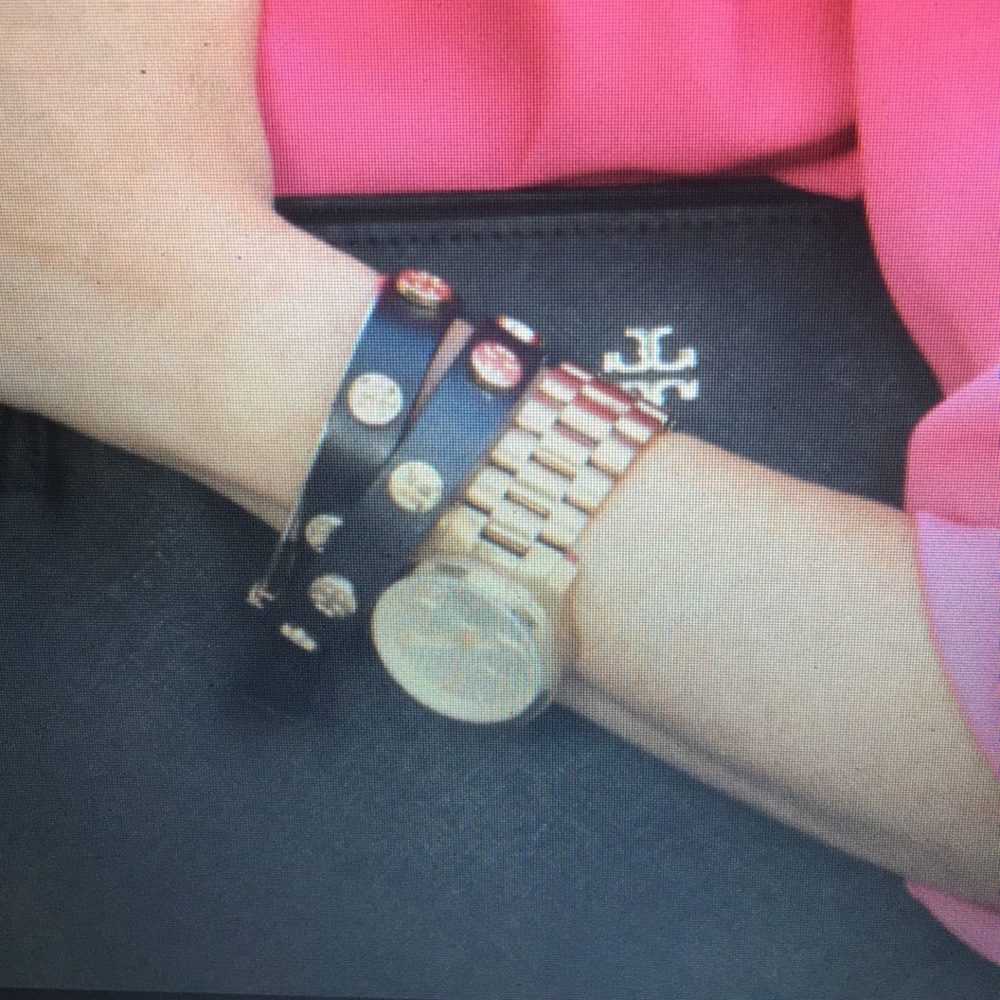 Tory Burch black leather wrap bracelet