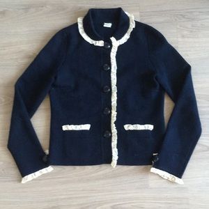 J Crew Vintage Wool Ruffled Cardigan