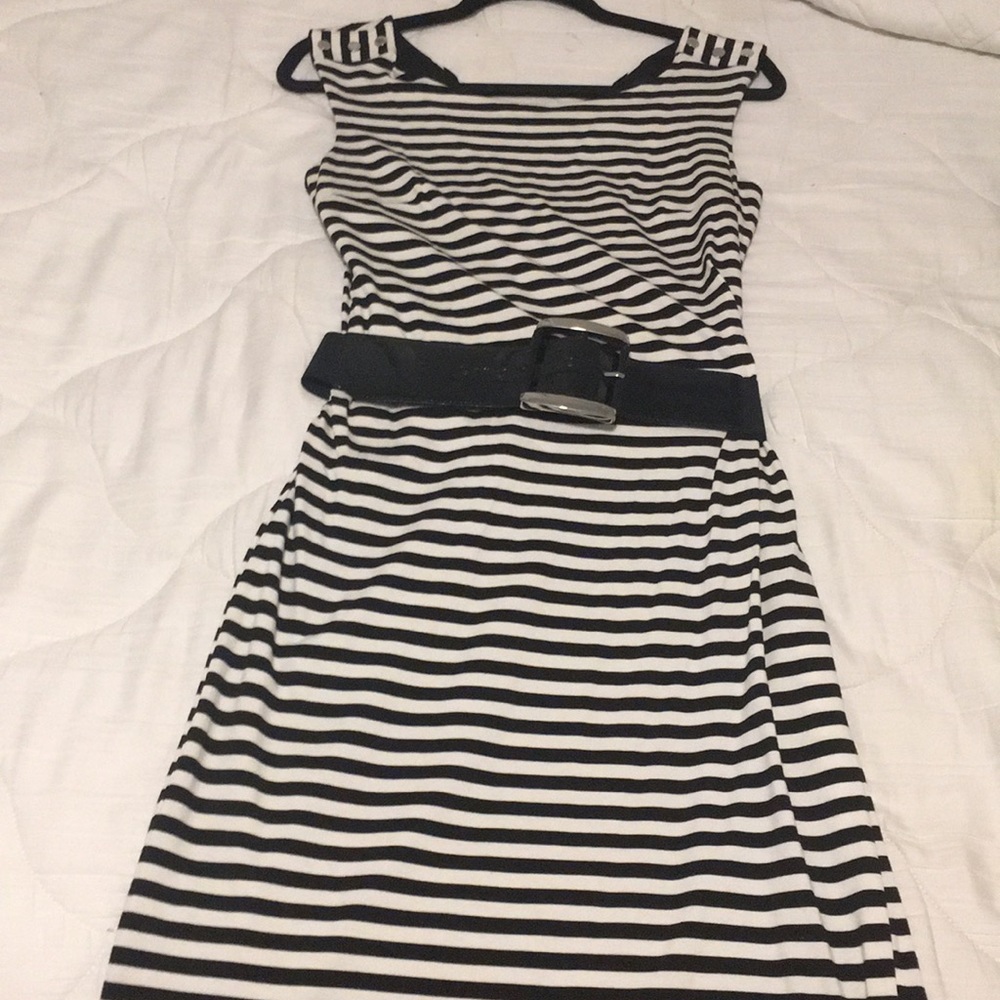 Black and white striped dress