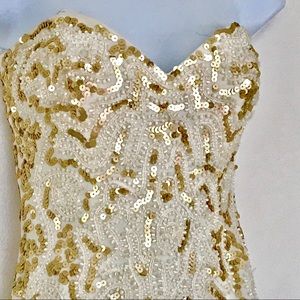 JOVANI PEARL~GOLD SEQUIN BUSTIER PARTY DRESS  SZ 6