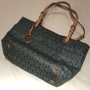 Michael Kors blue leather monogrammed handbag