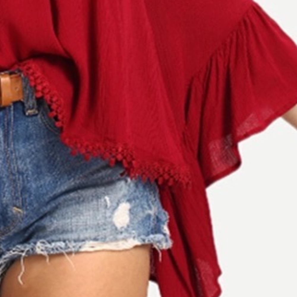 LAST 1!  Boho Off Shoulder Red top - Picture 5 of 8