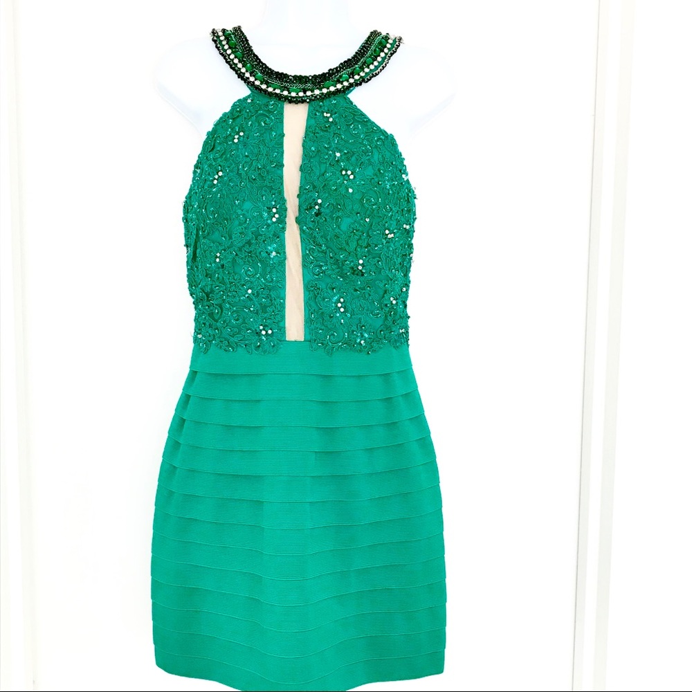 Emerald Green jeweled slit bodice bandage skirt 8