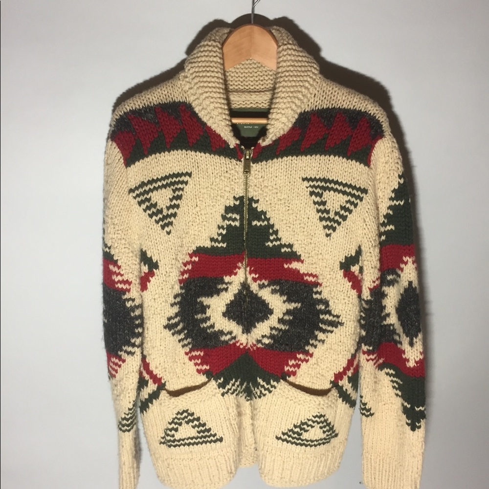 Eddie Bauer vintage hand knit wool zip sweater Med