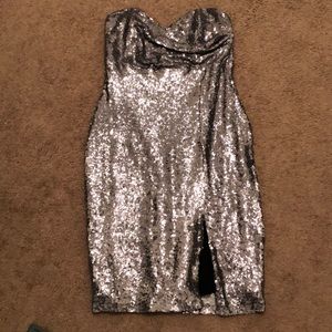Silver sequined strapless dress