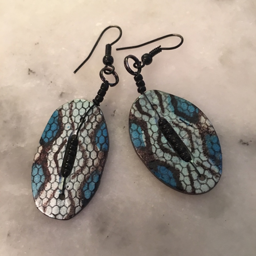 Blue snakeskin earrings