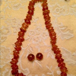 Real Amber necklace and ear clips