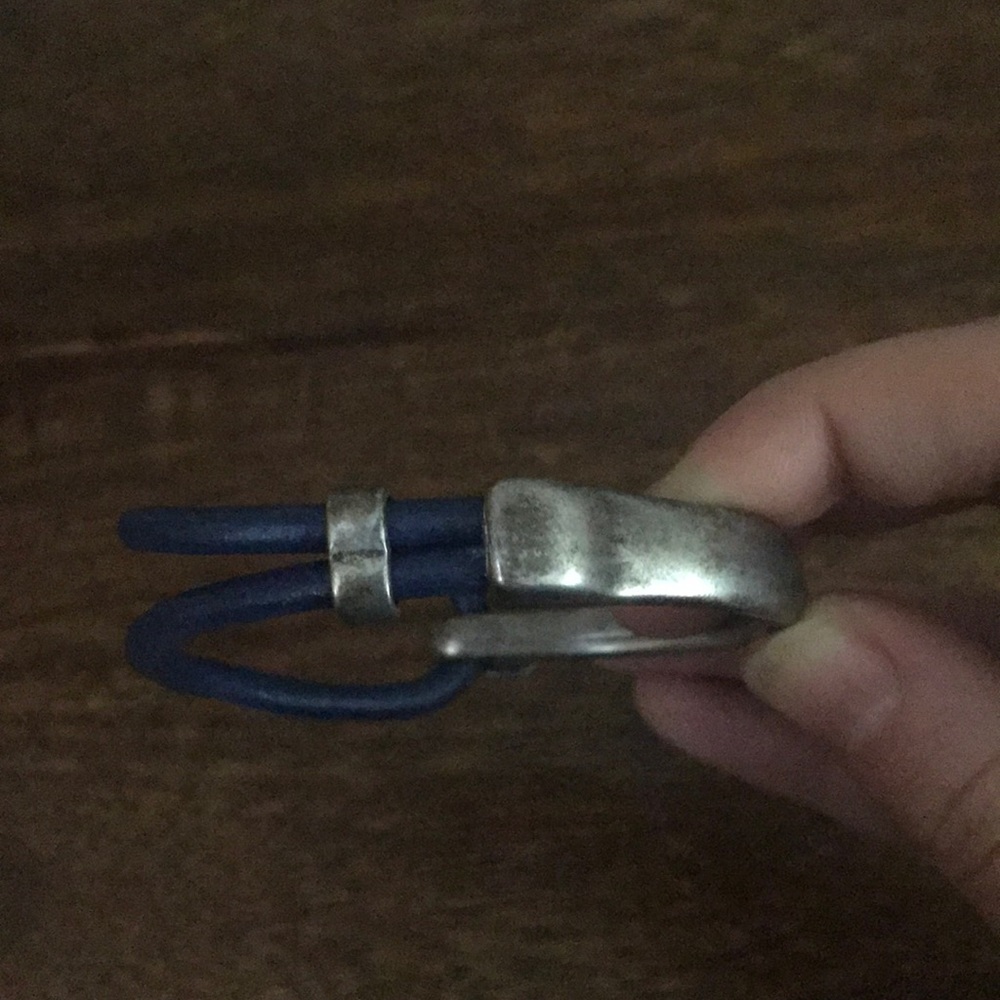 Navy leather & hand-wrought silver bracelet