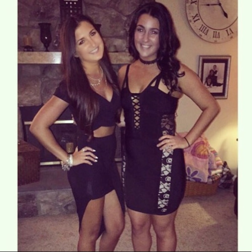 Black and nude detailed lace Bebe dress!