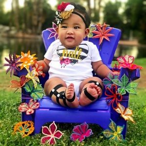 Half Birthday Onesie black and white flower heart