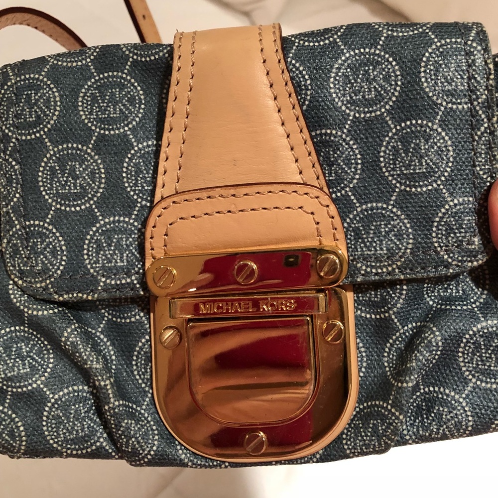 Michael Kors monogrammed blue leather crossbody