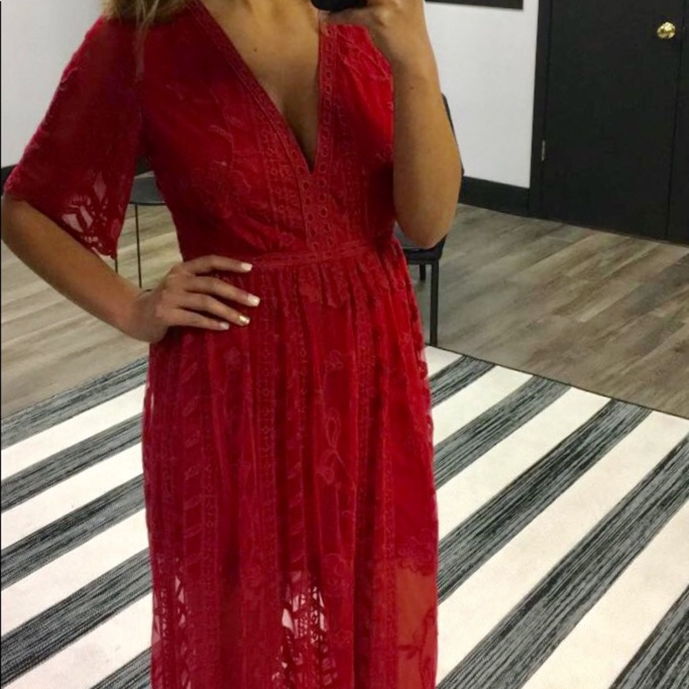Red lace romper