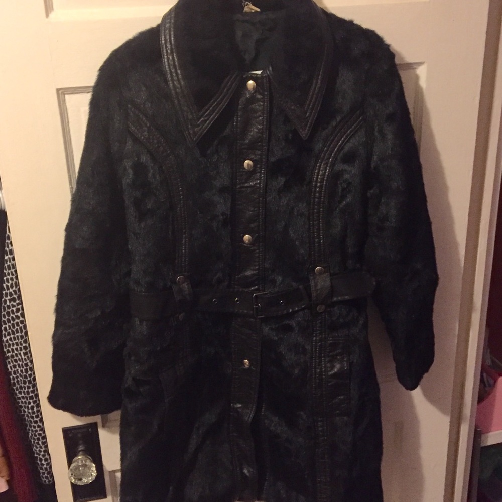 Vintage Fur + Leather Black Coat