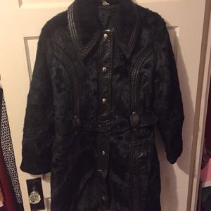 Vintage Fur + Leather Black Coat