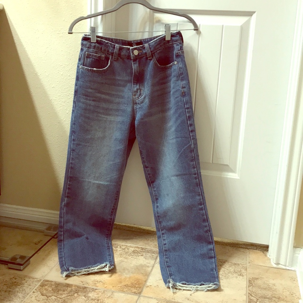 High waisted straight leg cropped jeans
