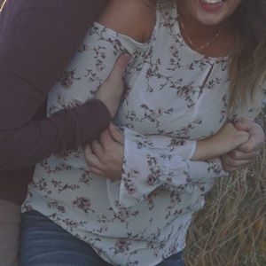 White off the shoulder floral long sleeve