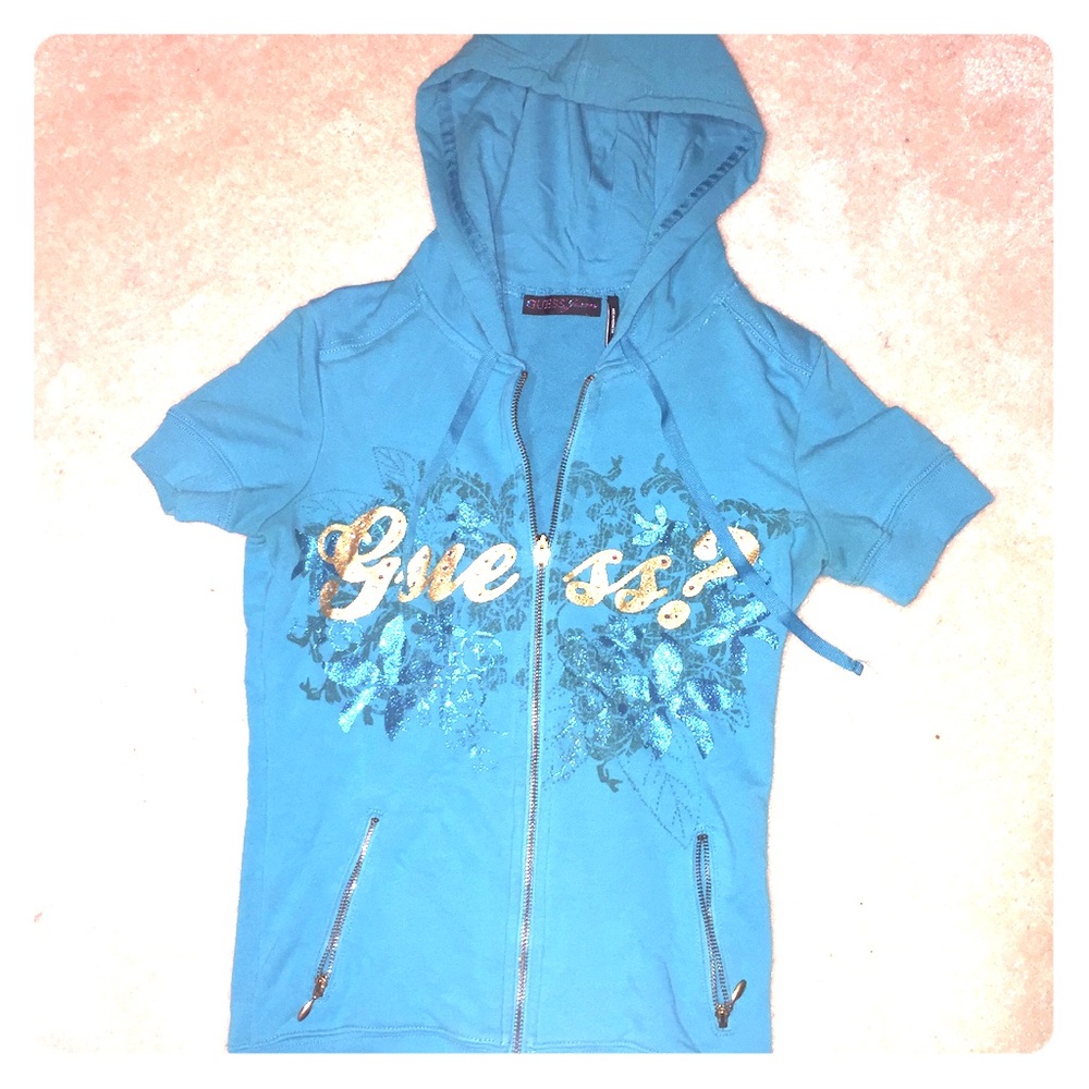 Guess Short Sleeve Hooded Zip Up Teal/Blue