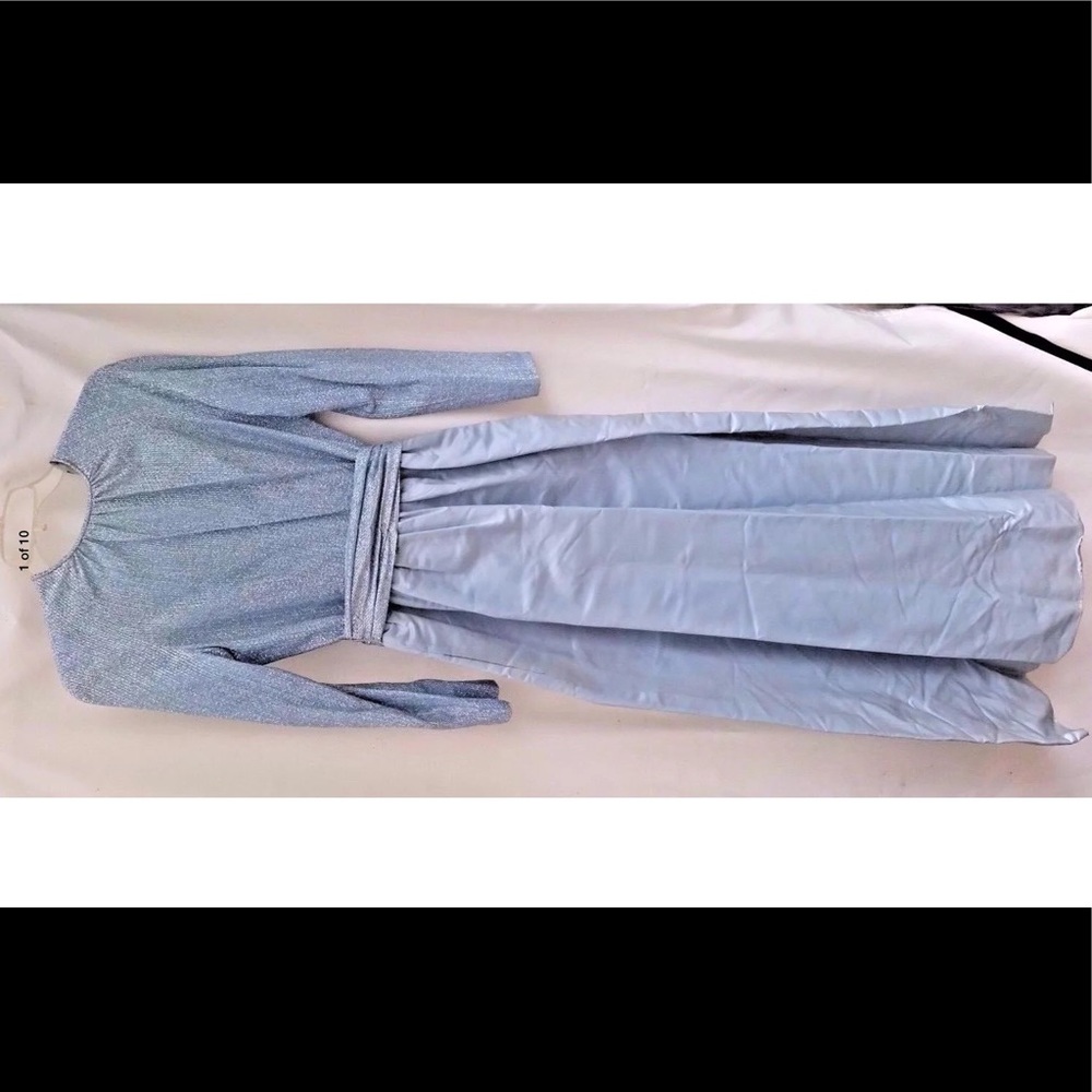 Stunning 60ies light blue metallic evening dress.
