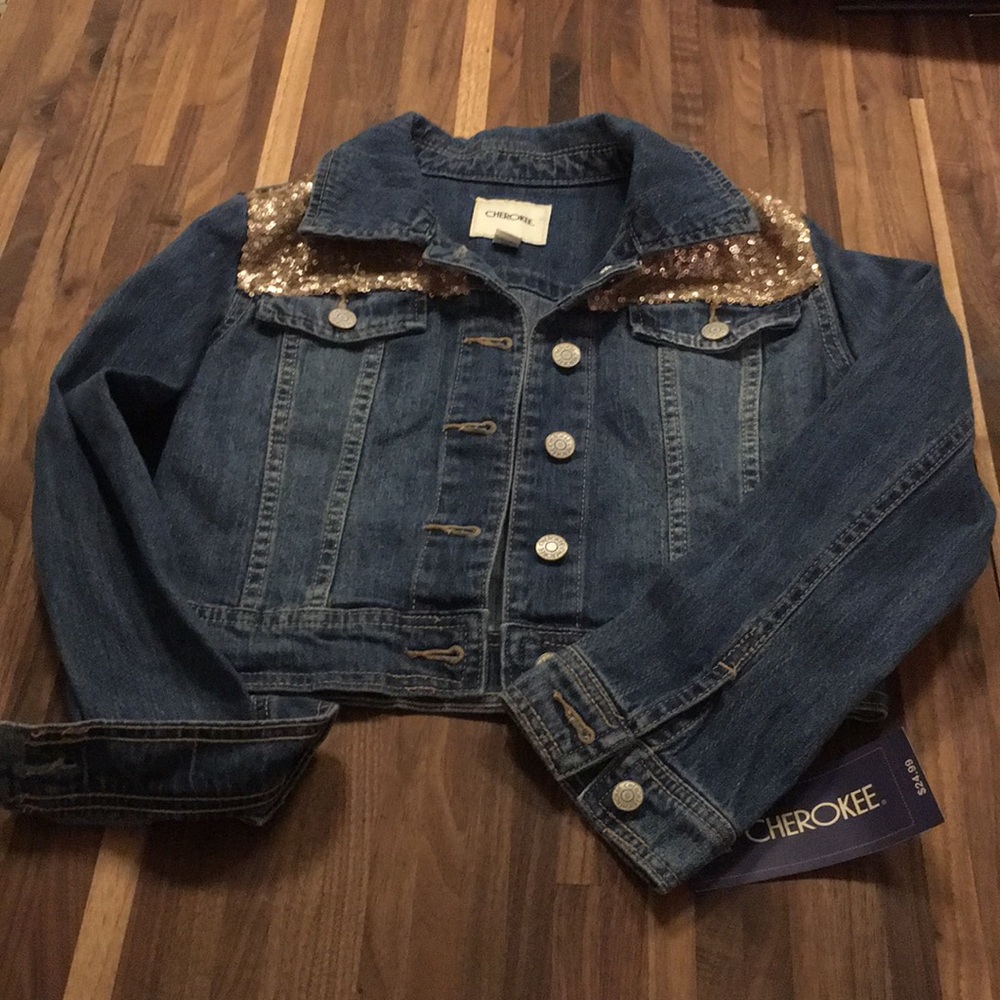 Cherokee girls gold sequined Jean jacket