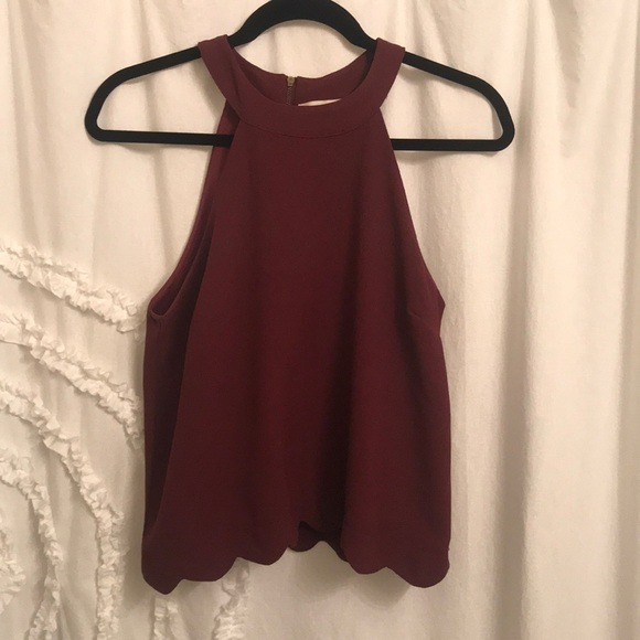 Monteau Tops - Maroon scalloped tank