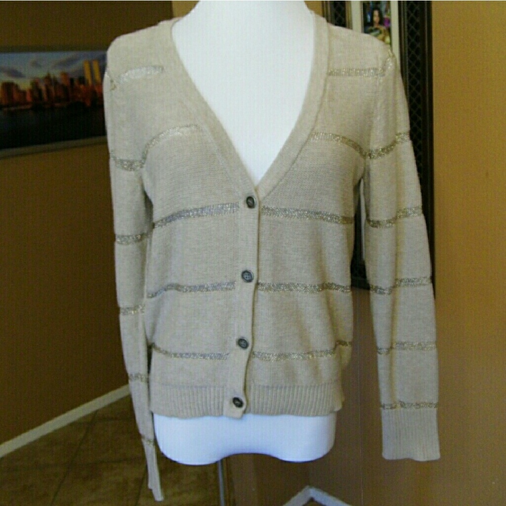 Loft Beige Cardigan with metallic stripes
