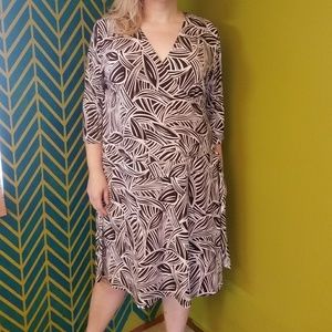 Plus Size Palm Print faux wrap dress