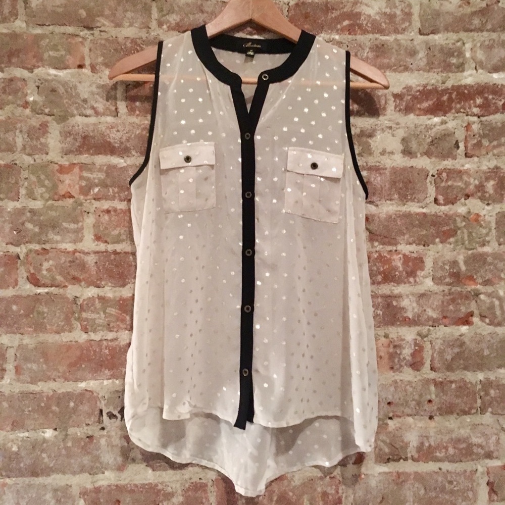 Sheer cream blouse with god polka dots