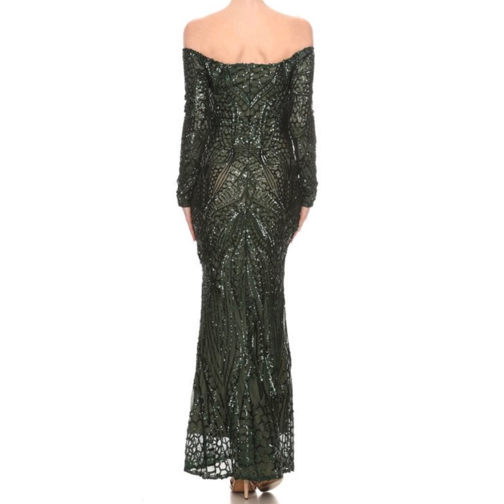 Sexy Red Special Occasion Off-Shoulder Sequin Gown Pageant - Picture 6 of 8
