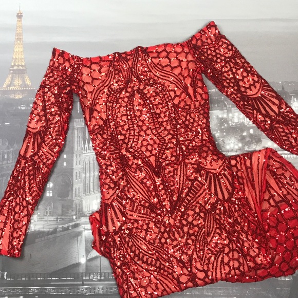 Sexy Red Special Occasion Off-Shoulder Sequin Gown Pageant - Picture 3 of 8