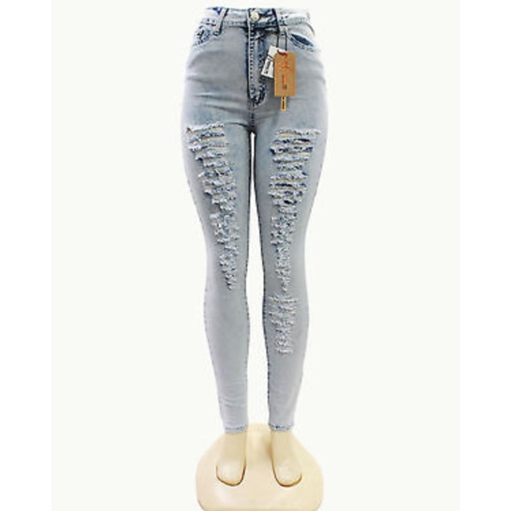LT Blue Acid Wash High Waist Ripped Skinny Jeans