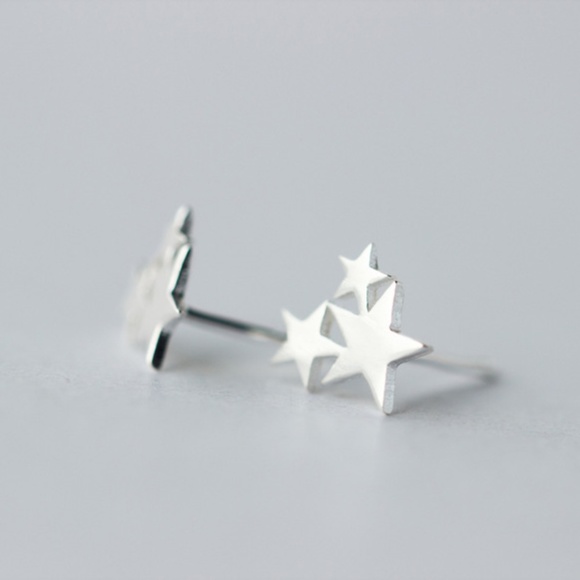 925 Sterling Silver Stars Clusters Stud Earrings - Picture 2 of 3