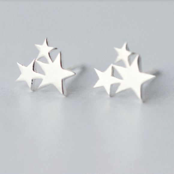 925 Sterling Silver Stars Clusters Stud Earrings - Picture 3 of 3
