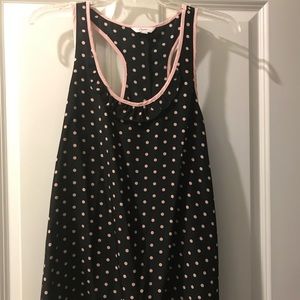 Navy blouse with light pink polka dots