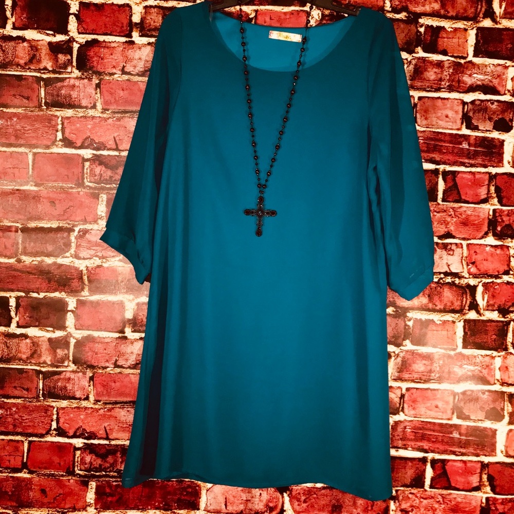Gorgeous Deep Sea Blue boutique shift dress. EUC