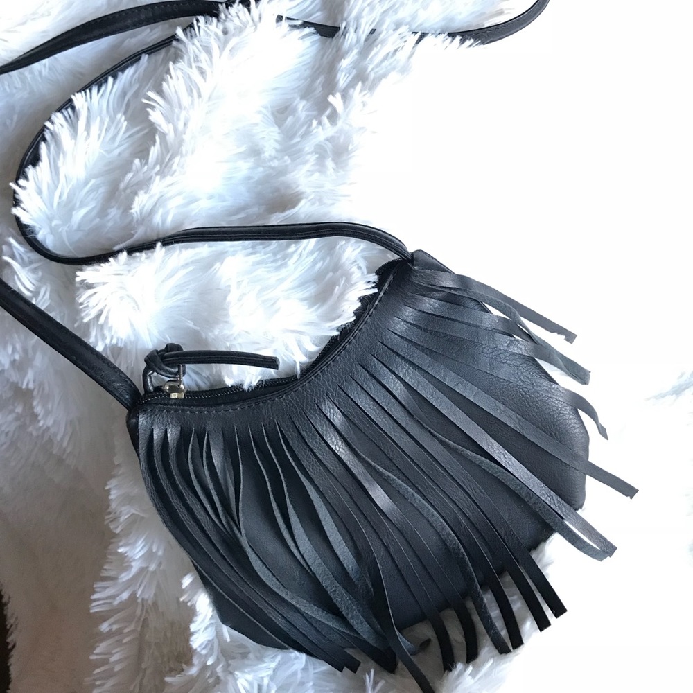 Forever21 Black leather tassel crossbody purse