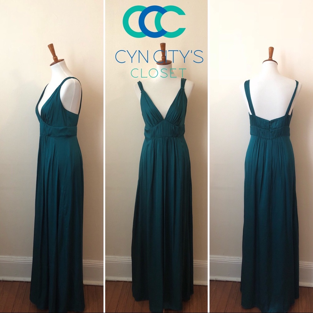 Banana Republic turquoise v-neck satin gown