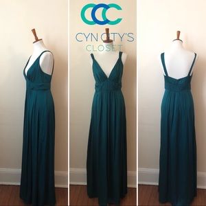 Banana Republic turquoise v-neck satin gown