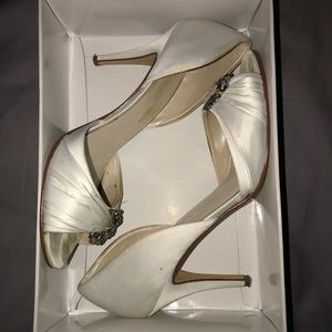White satin heels