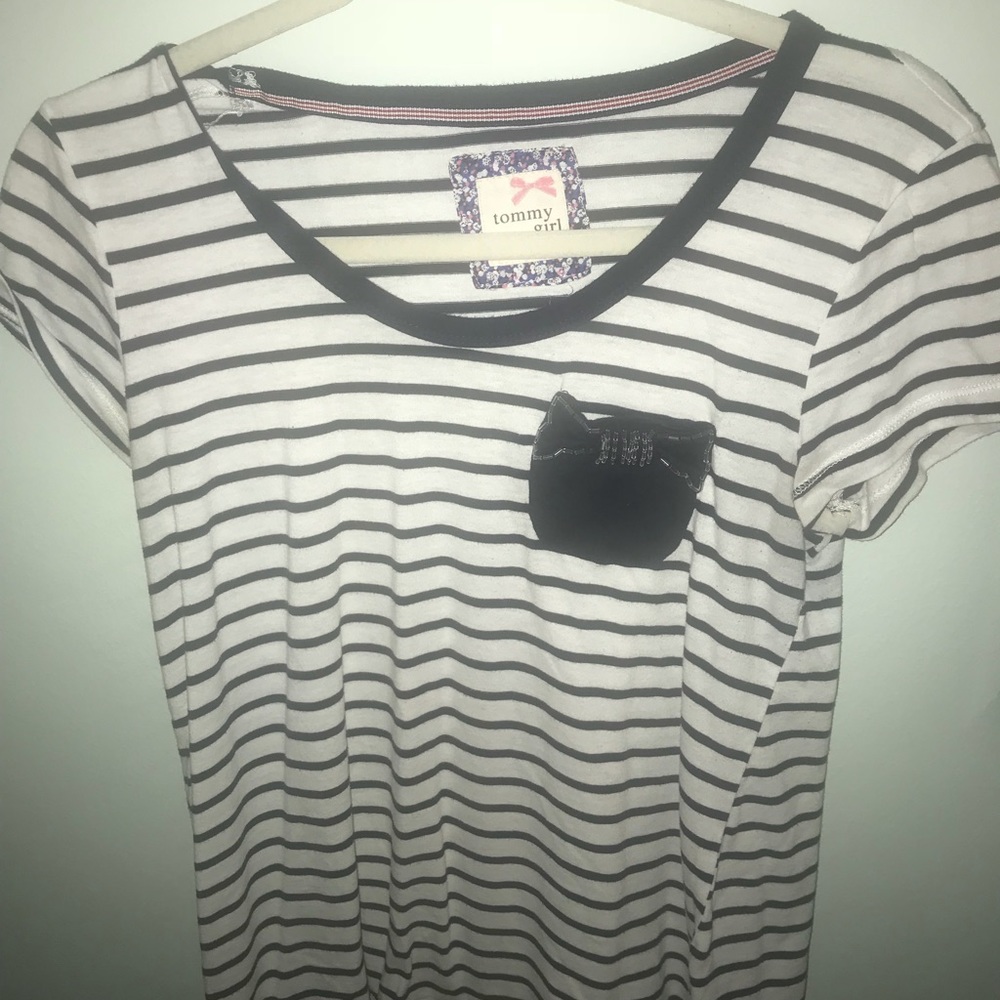 Navy and white striped tommy girl shirt
